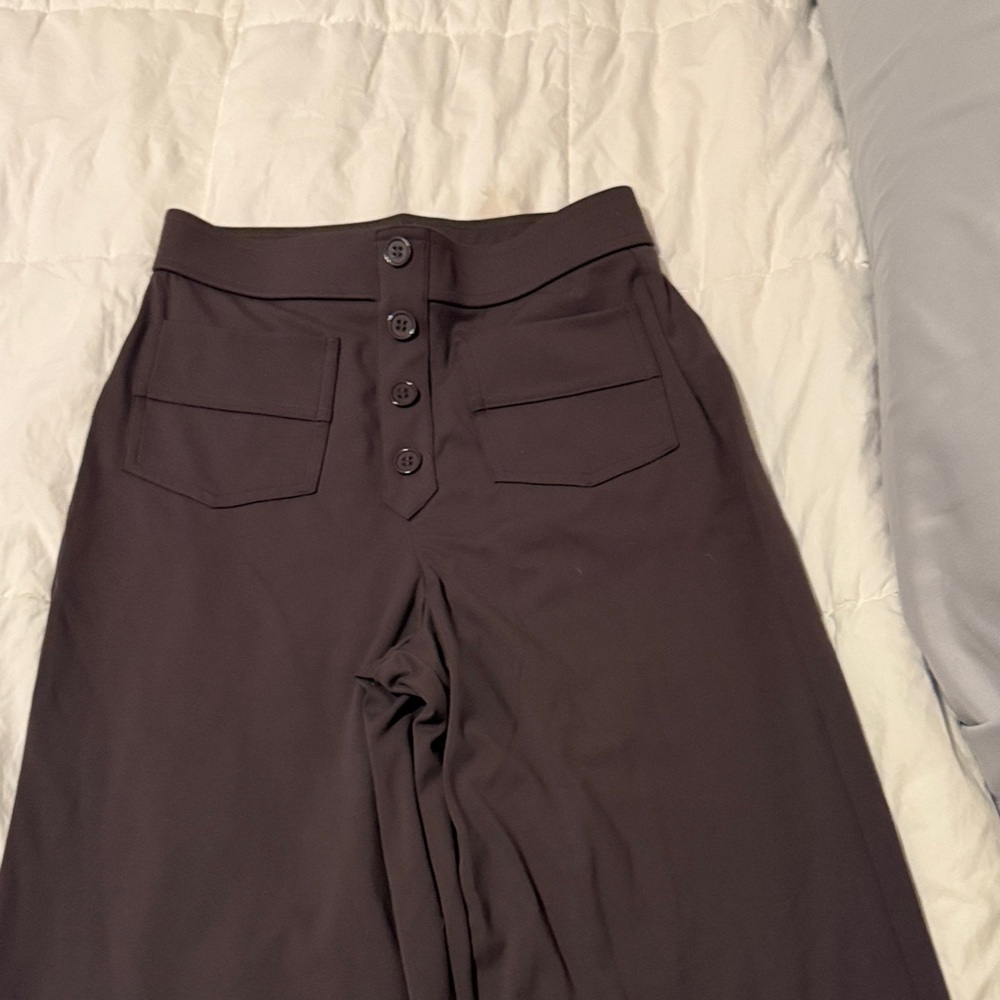 High-Waist Button Front Wide-Leg Pants - Brown